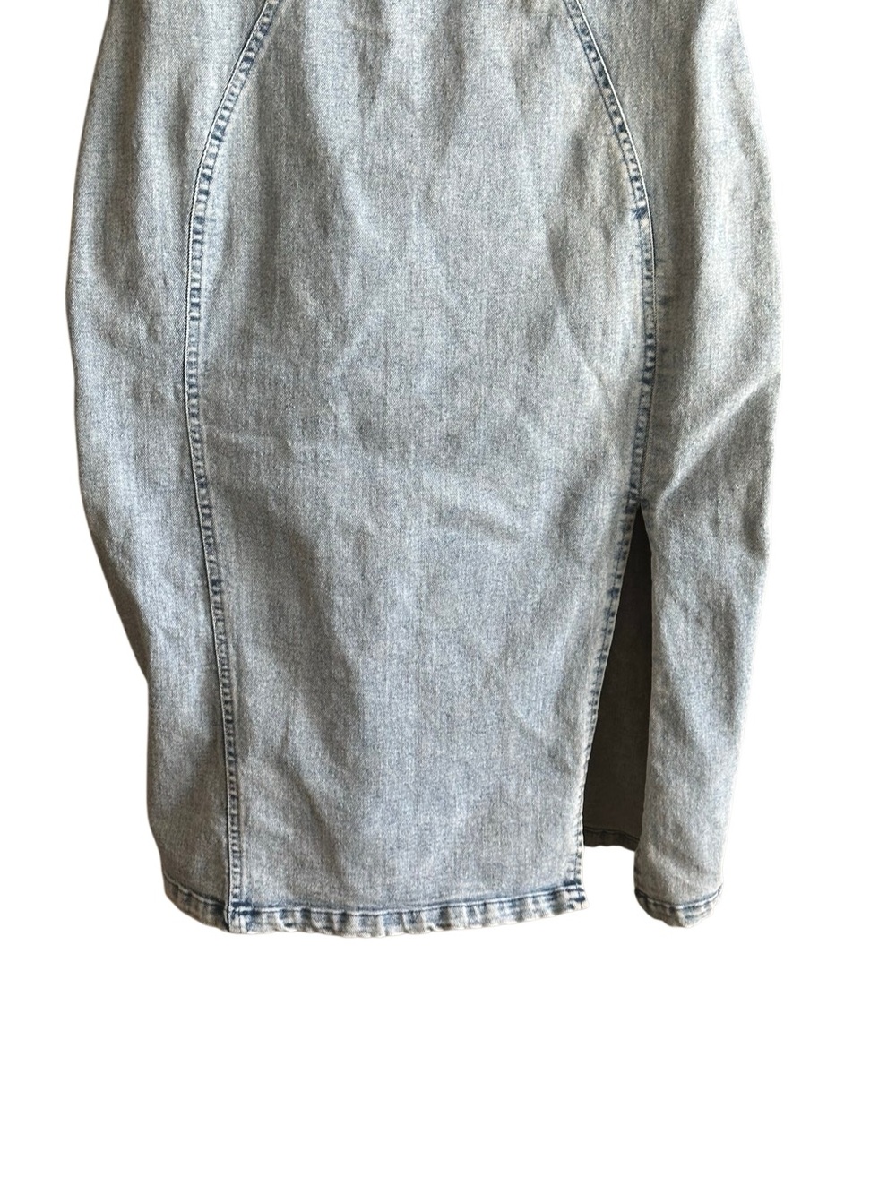 Mermaid Fitted Acid Wash Denim Midi Dress with Front Slit. Medium - Picture 7 of 14